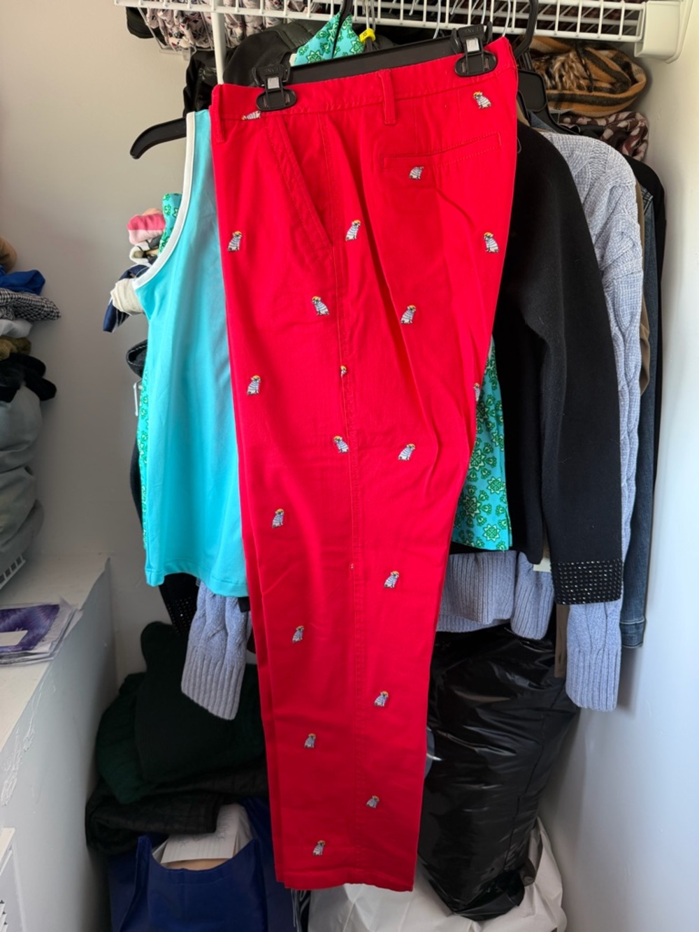 Talbots pants relaxed chino Women's size 2 Red Embroidered with dogs